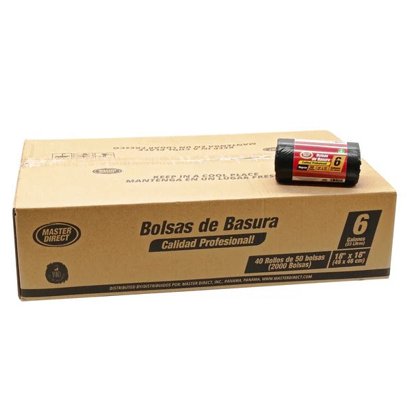 CAJA BOLSA BASURA 18" X 18", 6 Gl (23L) / NEGRO, BLANCO, ROJO / DIXIE / 2,000 BOLSAS