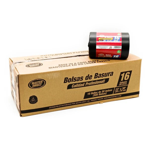CAJA BOLSA BASURA 23" X 30", 16 Gl (60L) / NEGRO, BLANCO, ROJO / DIXIE / 500 BOLSAS