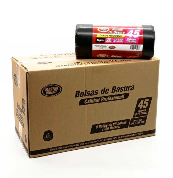 CAJA BOLSA BASURA 37" X 50", 45 Gl (170L) / NEGRO, ROJO, BLANCO / DIXIE / 200 BOLSAS
