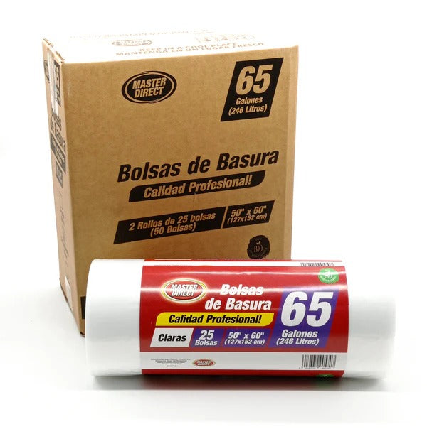 CAJA BOLSA BASURA 50" X 60", 65 Gl (246L) / ROJO, BLANCO / DIXIE / 50 BOLSAS