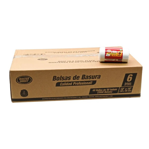CAJA BOLSA BASURA 18" X 18", 6 Gl (23L) / NEGRO, BLANCO, ROJO / DIXIE / 2,000 BOLSAS