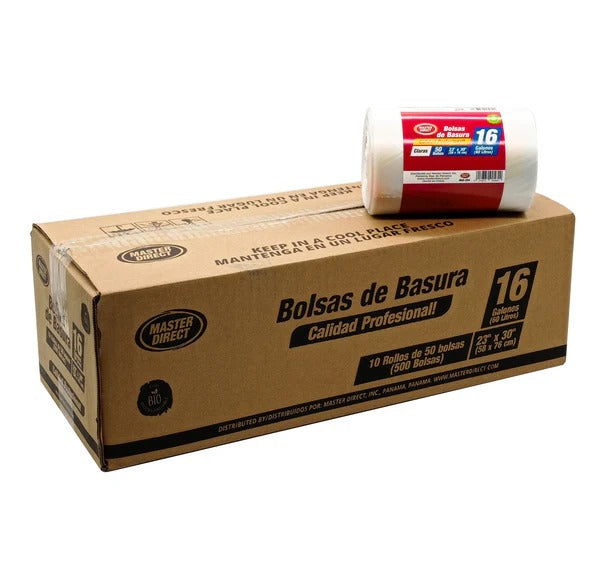 CAJA BOLSA BASURA 23" X 30", 16 Gl (60L) / NEGRO, BLANCO, ROJO / DIXIE / 500 BOLSAS