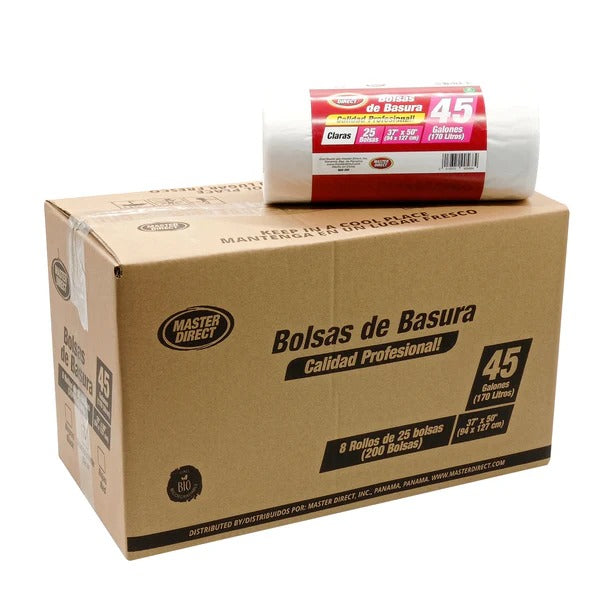 CAJA BOLSA BASURA 37" X 50", 45 Gl (170L) / NEGRO, ROJO, BLANCO / DIXIE / 200 BOLSAS