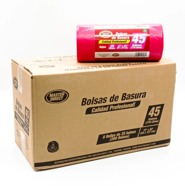 CAJA BOLSA BASURA 37" X 50", 45 Gl (170L) / NEGRO, ROJO, BLANCO / DIXIE / 200 BOLSAS