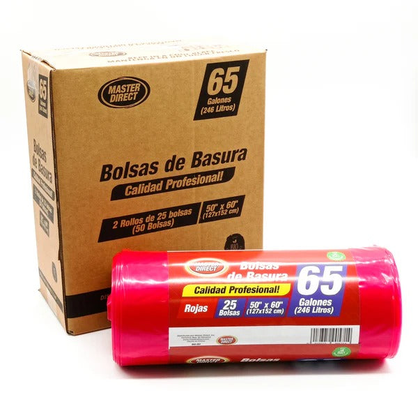 CAJA BOLSA BASURA 50" X 60", 65 Gl (246L) / ROJO, BLANCO / DIXIE / 50 BOLSAS