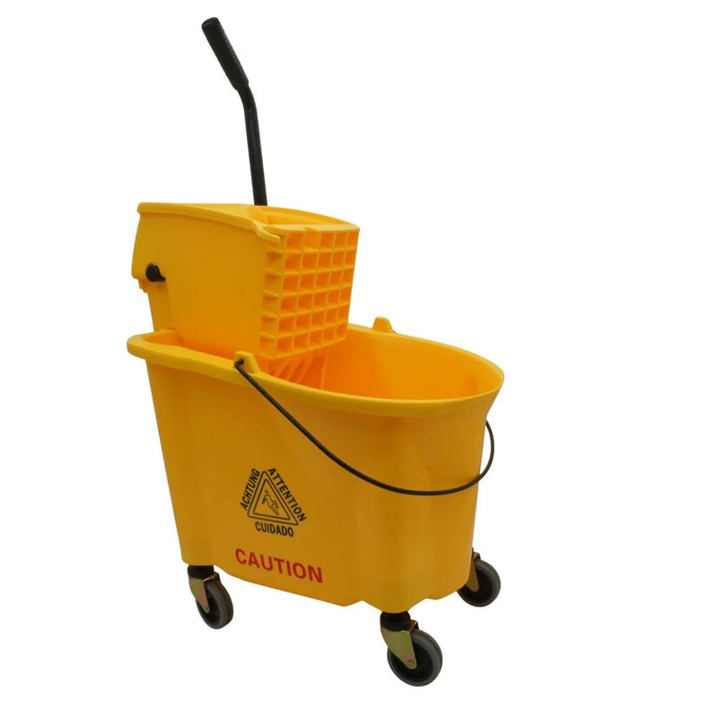 CUBO PLÁSTICO AMARILLO CON EXPRIMIDOR DE 9.5 Galones (36 QT.) / SICLEAN
